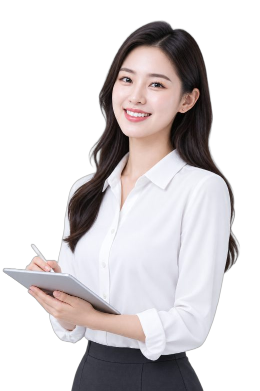 手拿平板與筆、身穿白襯衫的女性